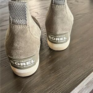 Sorel Women's Suede Wedge Booties in Olive Green Suede 8